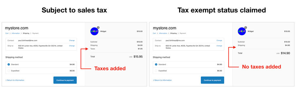 Illustration showing checkout with and without taxes