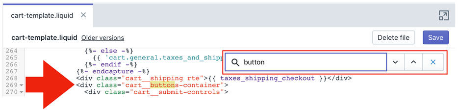 Locate Button Container in Shopify Liquied Theme
