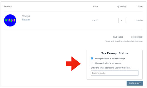 Check to see if Tax Exempt app appears in theme
