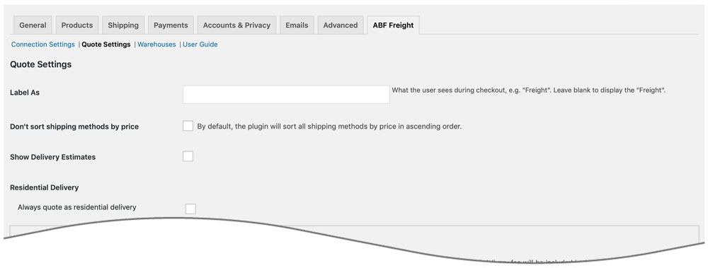 Quote Settings for ABF LTL Freight Quotes plugin
