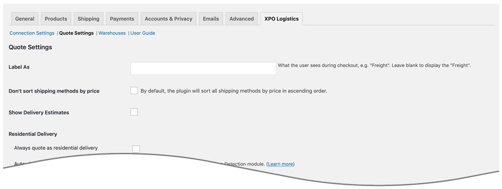 Settings for XPO LTL Freight Quotes plugin