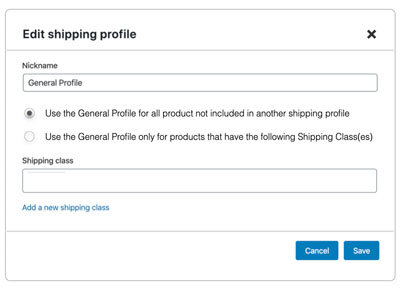 Edit General Shipping Profile