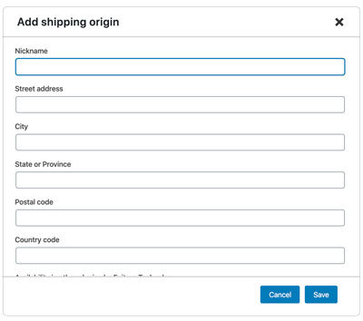 Shipping Origin Settings